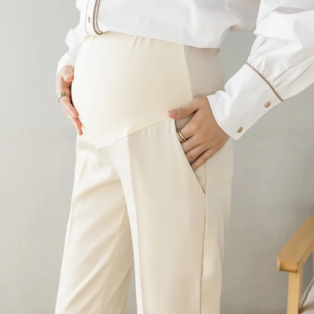 Calça Gestante de alfaiataria com cos alto modela barriga